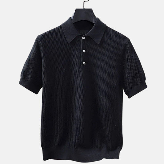 Polo Pablo nera in maglia texturizzata – vista frontale