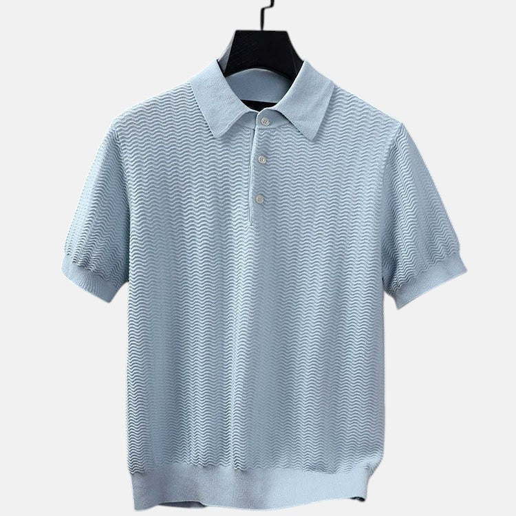 Polo Pablo blu in maglia texturizzata – vista frontale