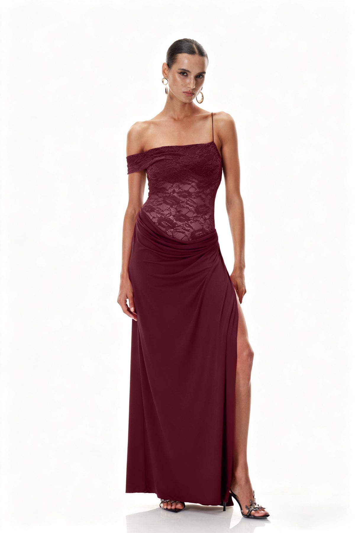 Abito lungo Liora rosso – vista frontale