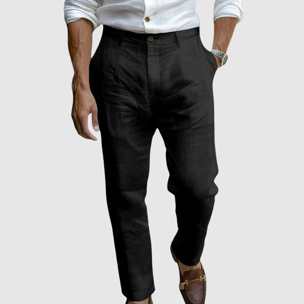 Pantaloni Baltasar in lino nero – vista frontale