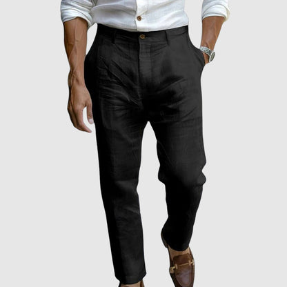 Pantaloni Baltasar in lino nero – vista frontale
