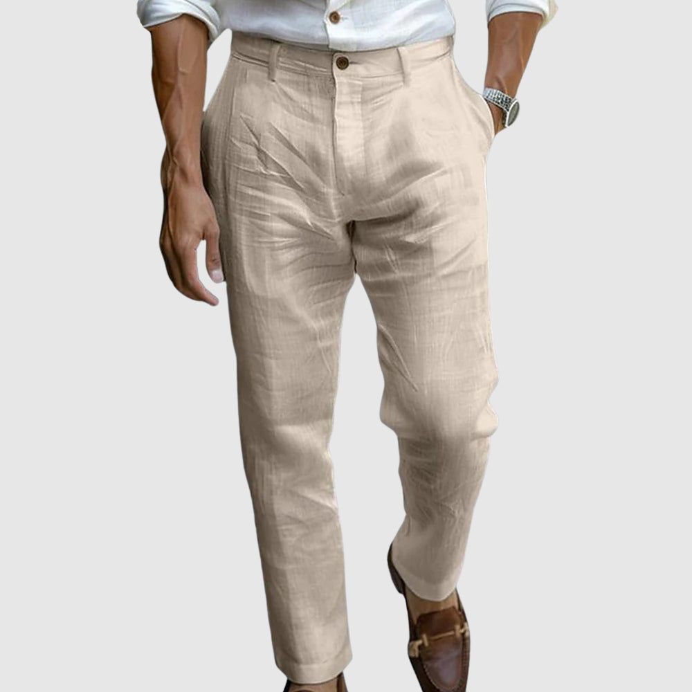 Pantaloni Baltasar in lino kaki – vista frontale