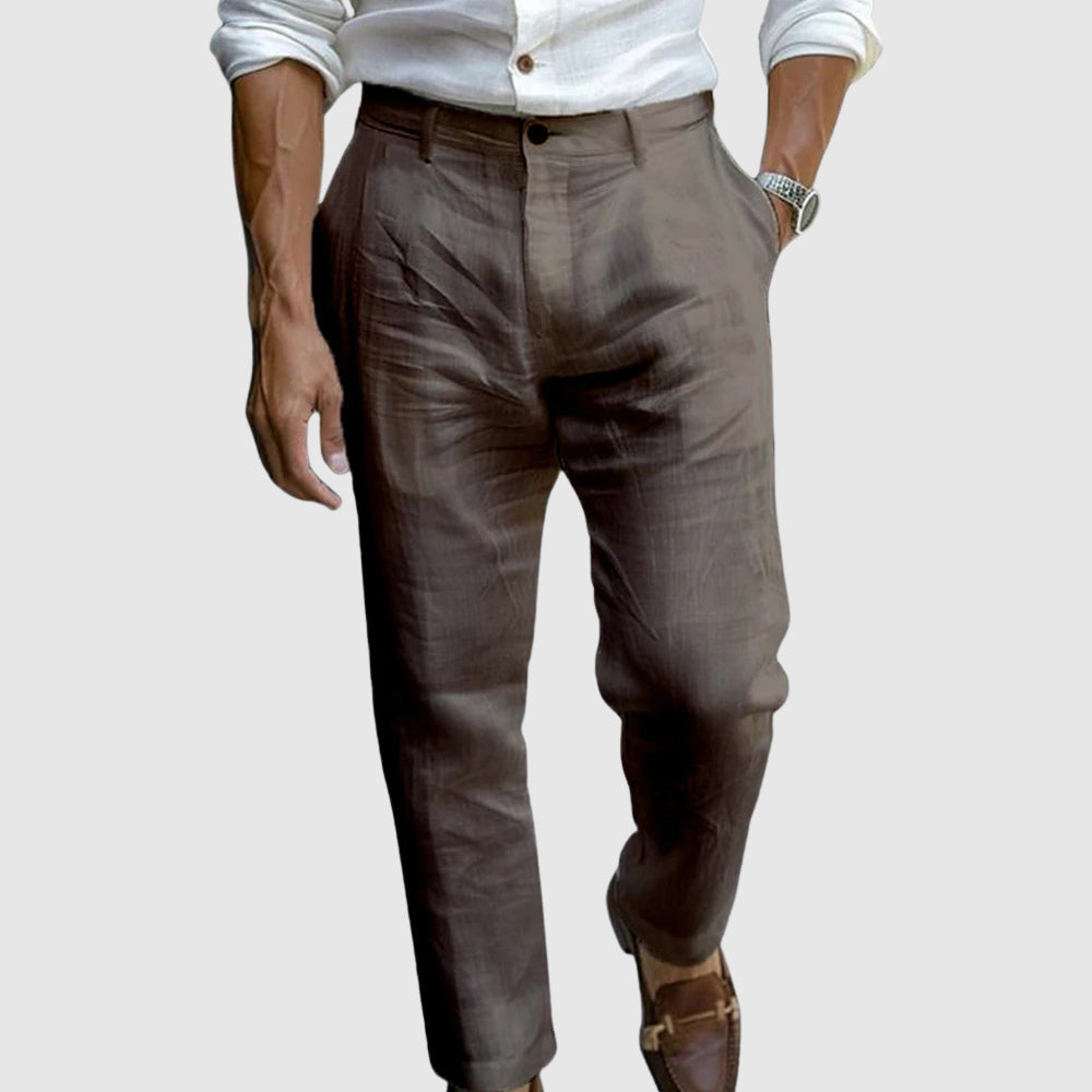 Pantaloni Baltasar in lino marrone – vista frontale