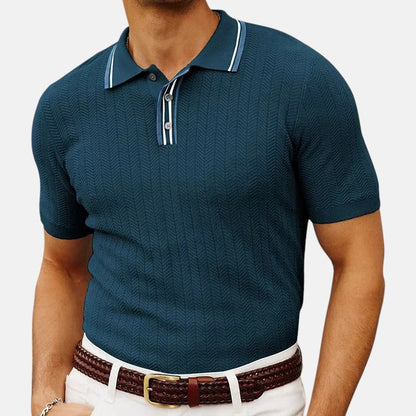Polo Raúl blu navy con colletto a righe – vista frontale