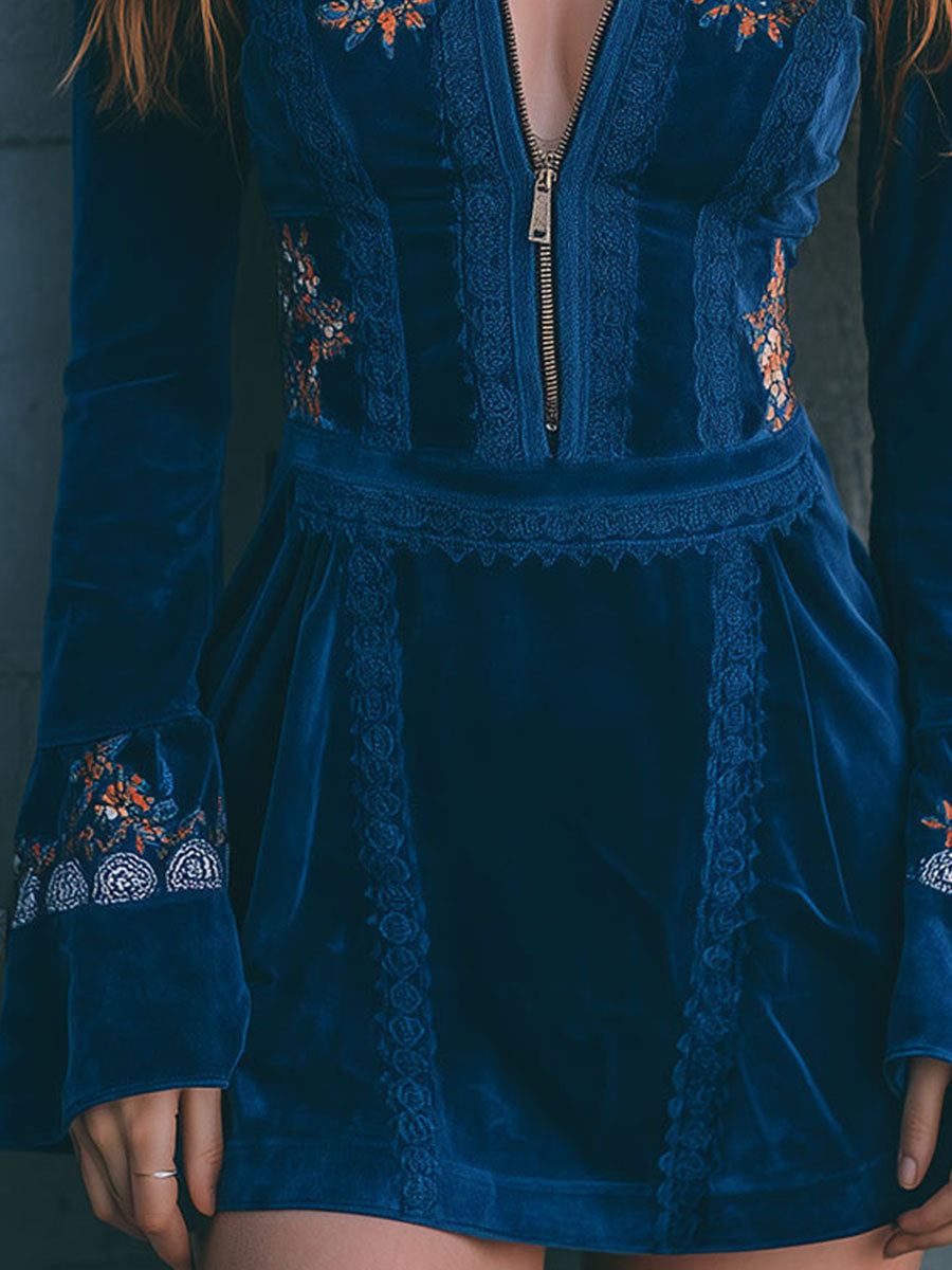 Vestito mini in velluto blu – vista d'insieme