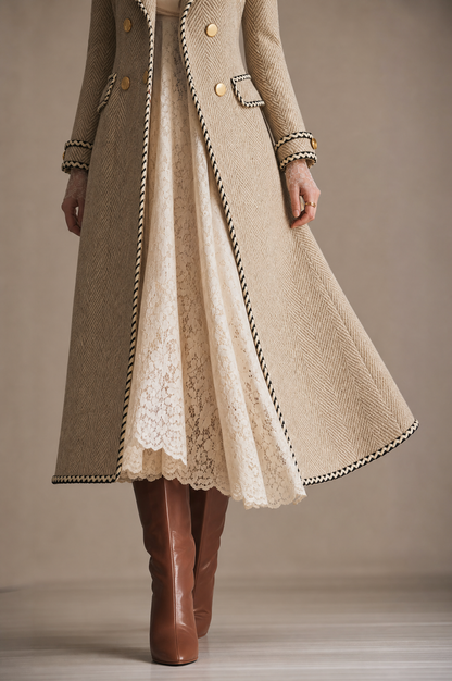 Cappotto lungo in lana spigata color kaki – dettaglio 6