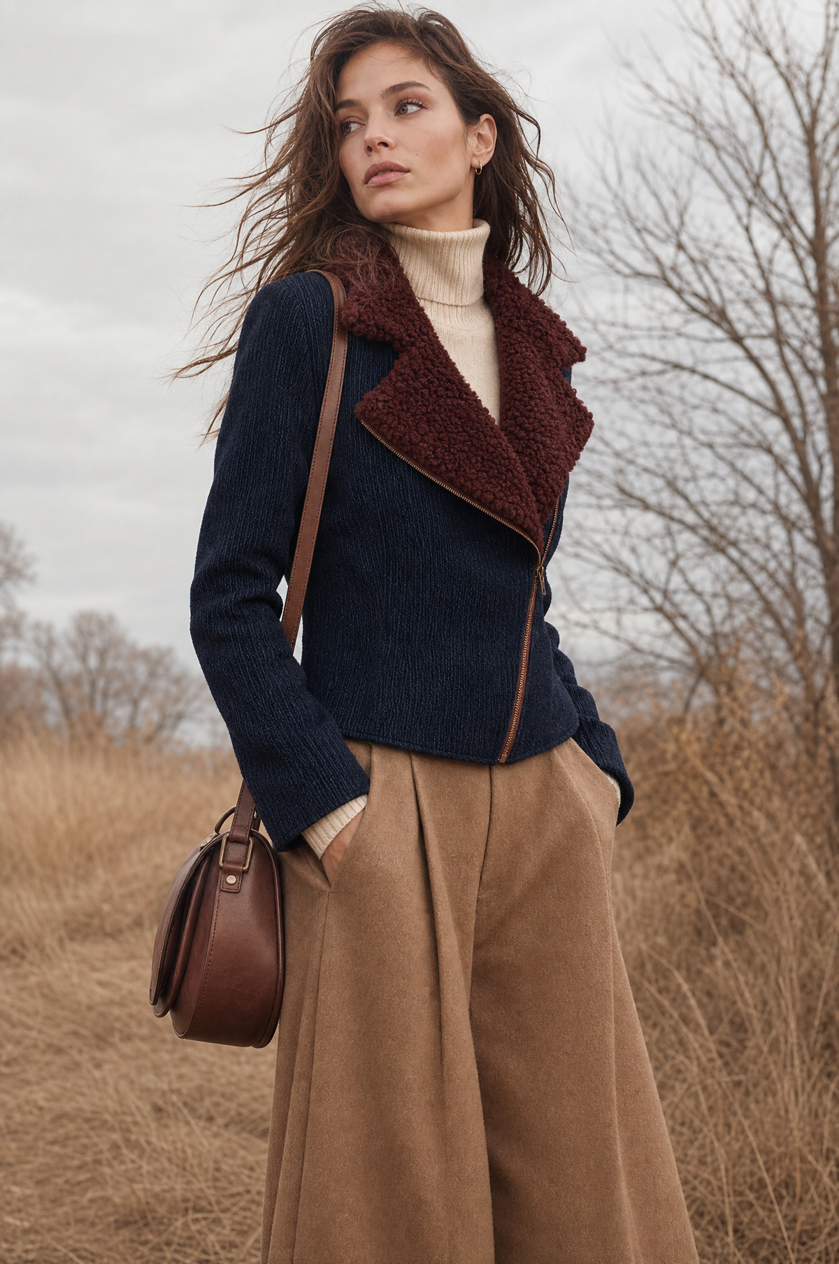Giacca in maglia blu navy – look completo