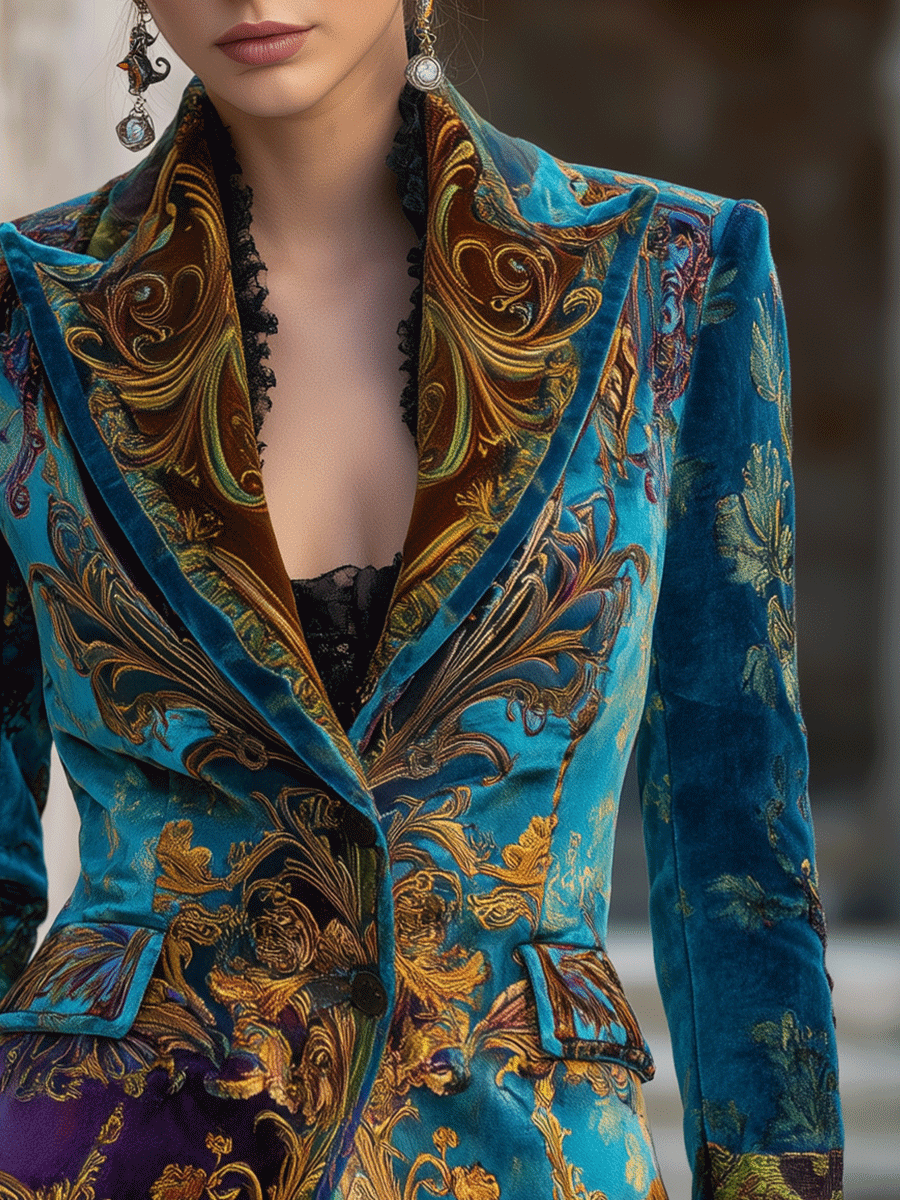 Blazer in velluto blu barocco – vista laterale