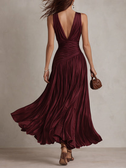 Vestito lungo bordeaux in raso – dettaglio