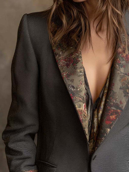 Blazer grigio con stampa floreale – dettaglio 5