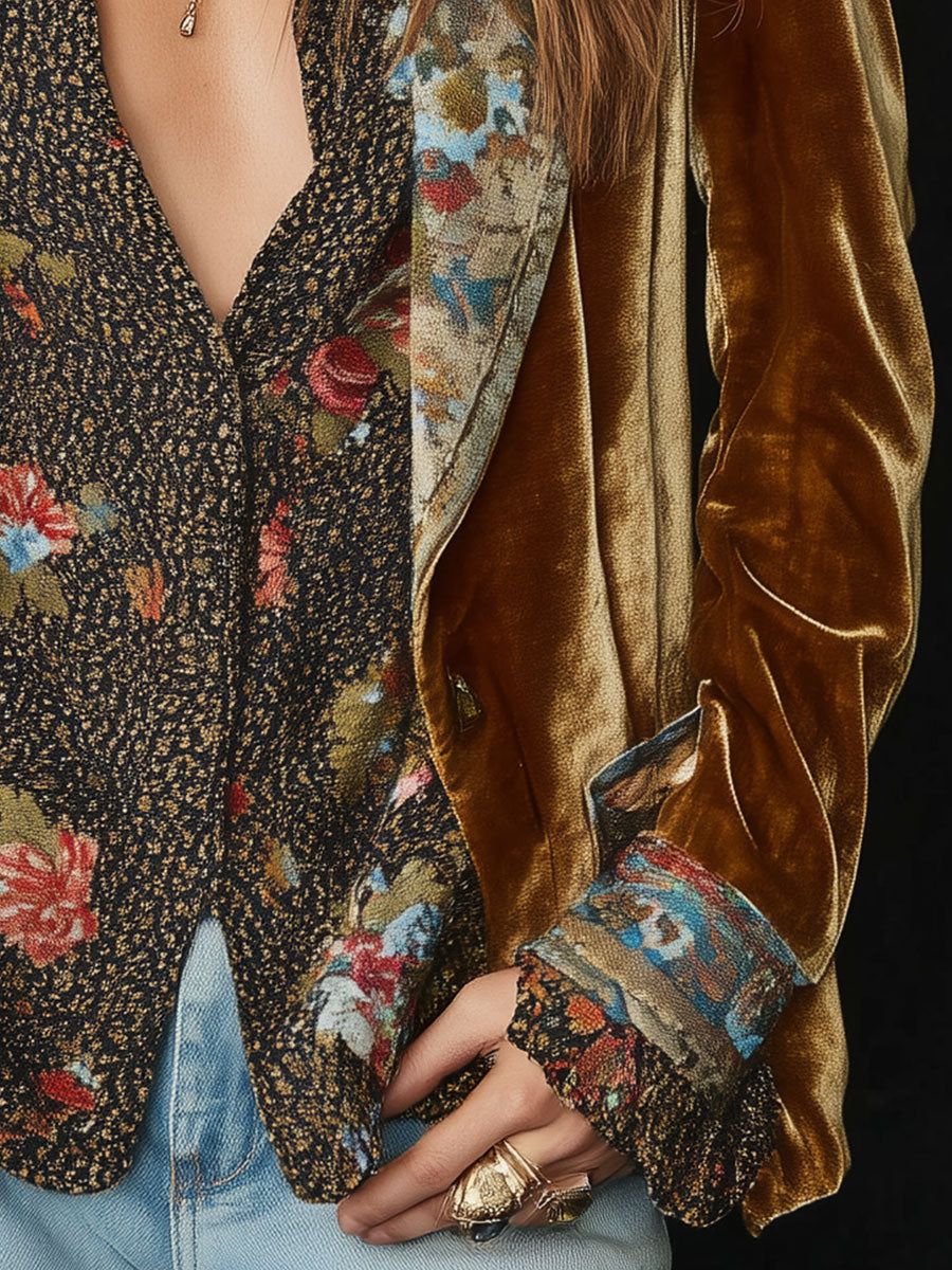 Blazer in velluto marrone floreale – look completo
