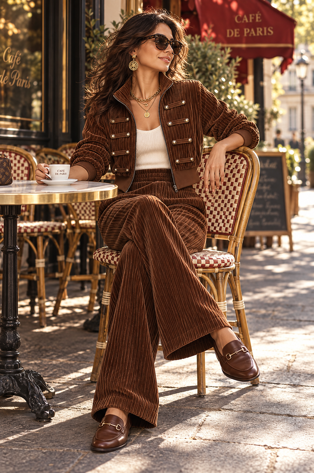 Completo boho in velluto a coste marrone – vista posteriore
