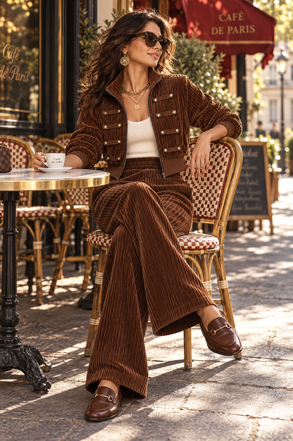 Completo boho in velluto a coste marrone – vista posteriore