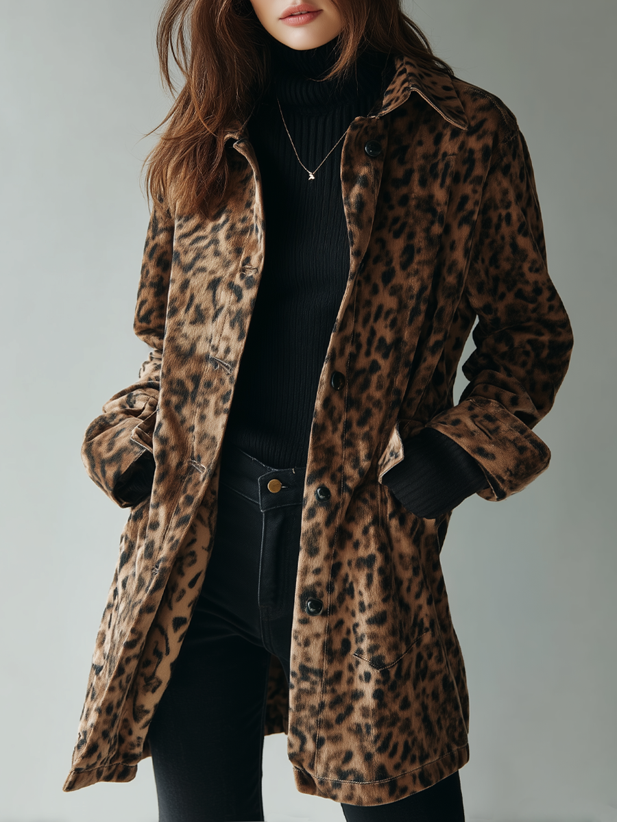 Giacca in camoscio leopardato marrone – vista frontale