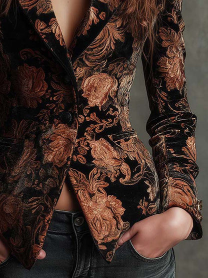 Blazer in velluto nero floreale – look completo