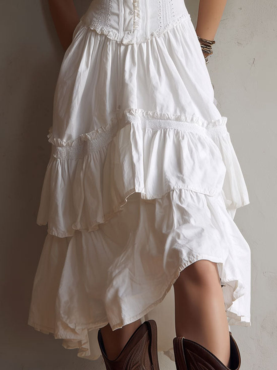 Abito midi boho con corsetto e volant – dettaglio 14
