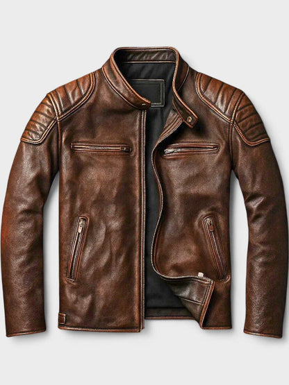 Giacca in pelle Javier marrone vintage – vista frontale