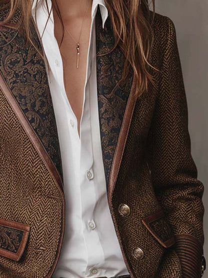 Blazer in tweed spigato marrone – vista d'insieme