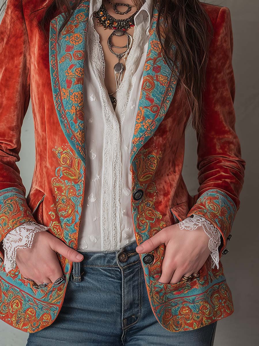 Blazer in velluto arancione – look completo