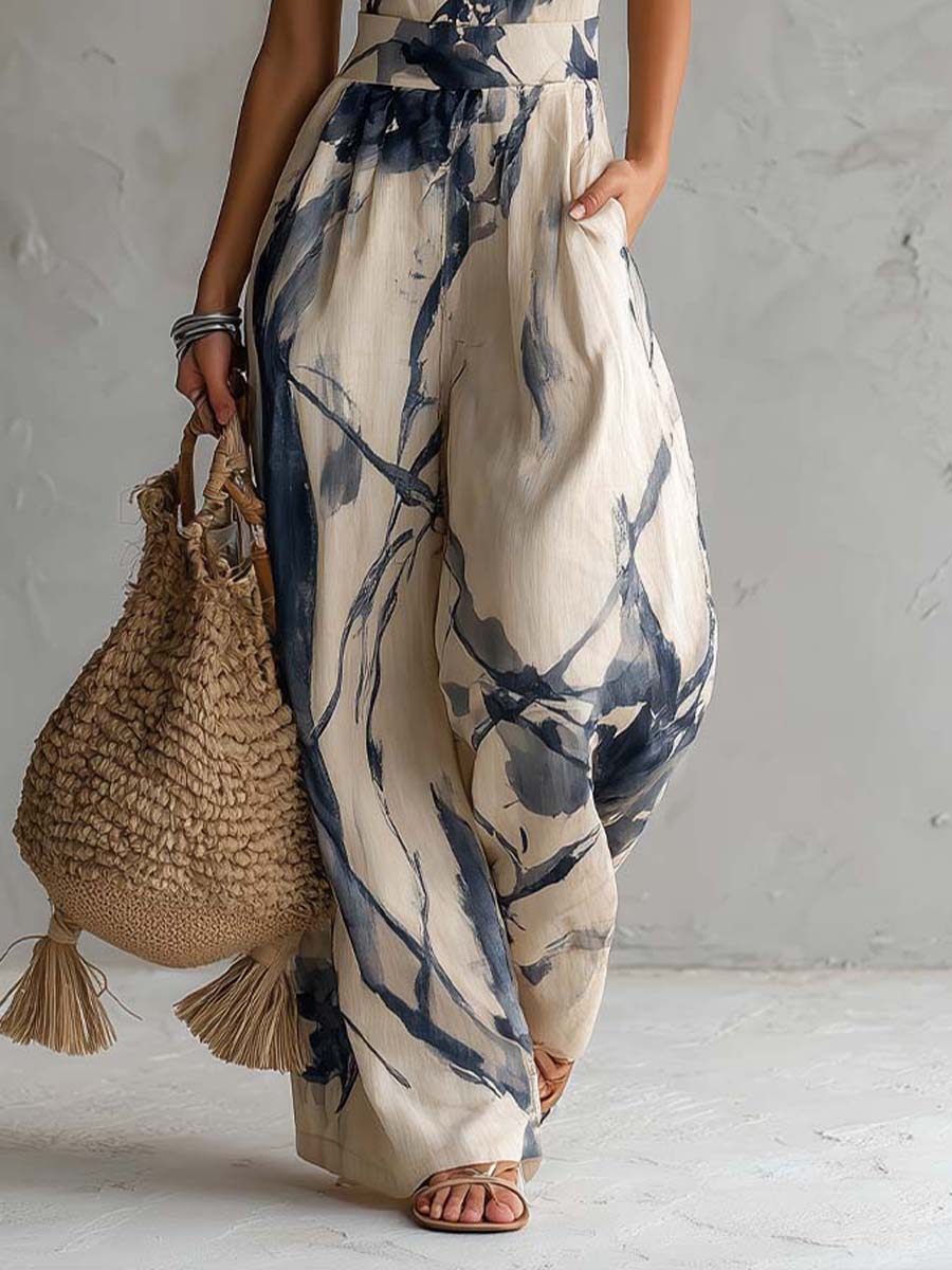 Tuta halter con stampa ink wash – look completo