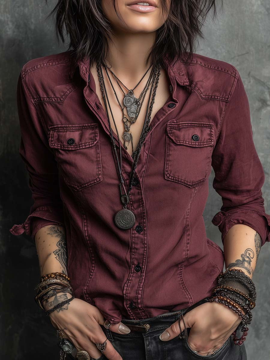 Camicetta di jeans rosso retrò – vista frontale