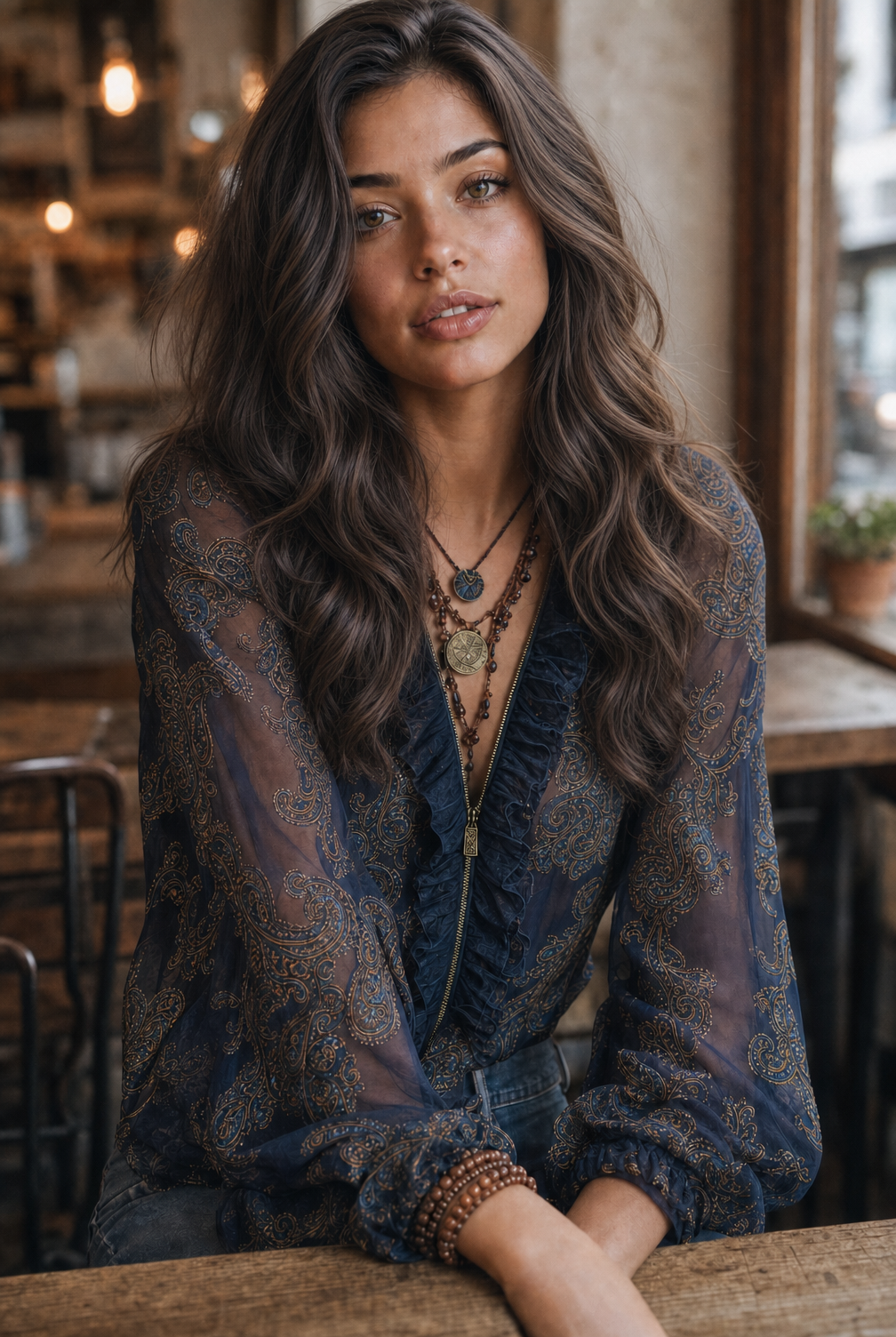 Blusa in chiffon blu navy paisley – vista 5