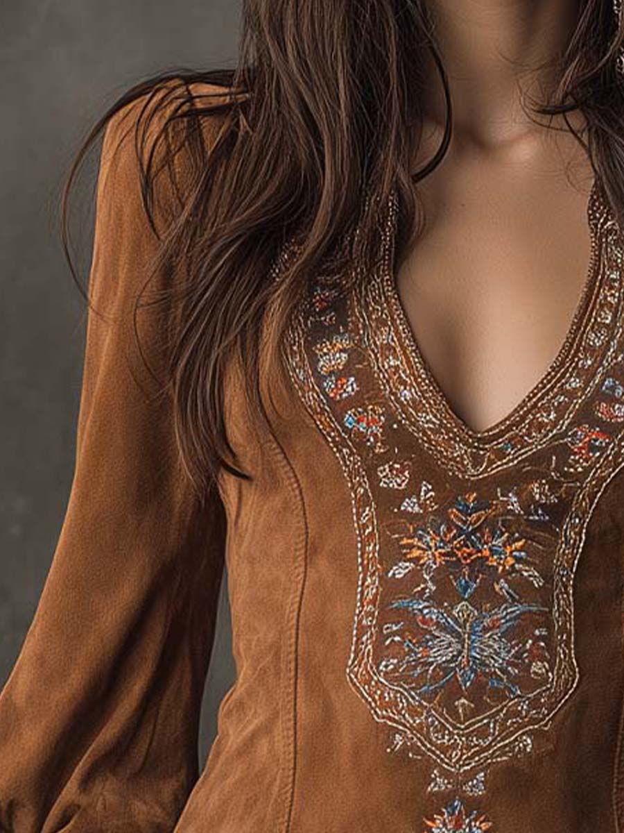 Vestito mini in camoscio caramello – dettaglio del tessuto