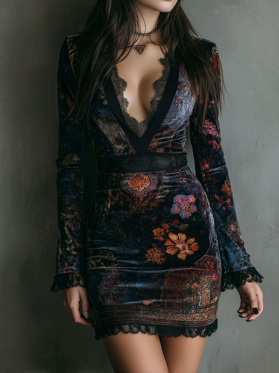 Vestito mini in velluto blu scuro – vista frontale