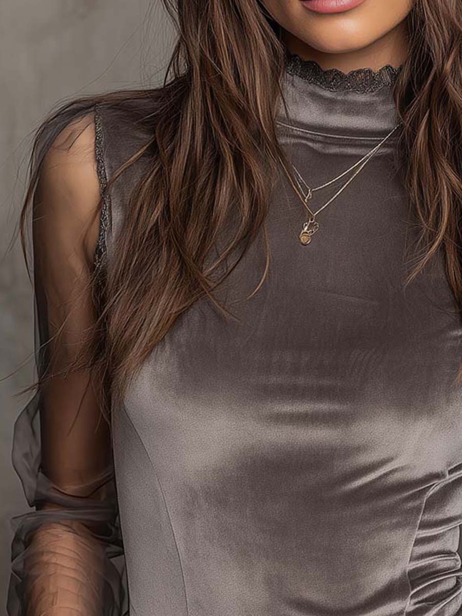 Top in velluto e rete grigio grafite – dettaglio 4