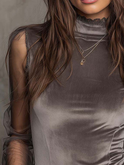 Top in velluto e rete grigio grafite – dettaglio 4