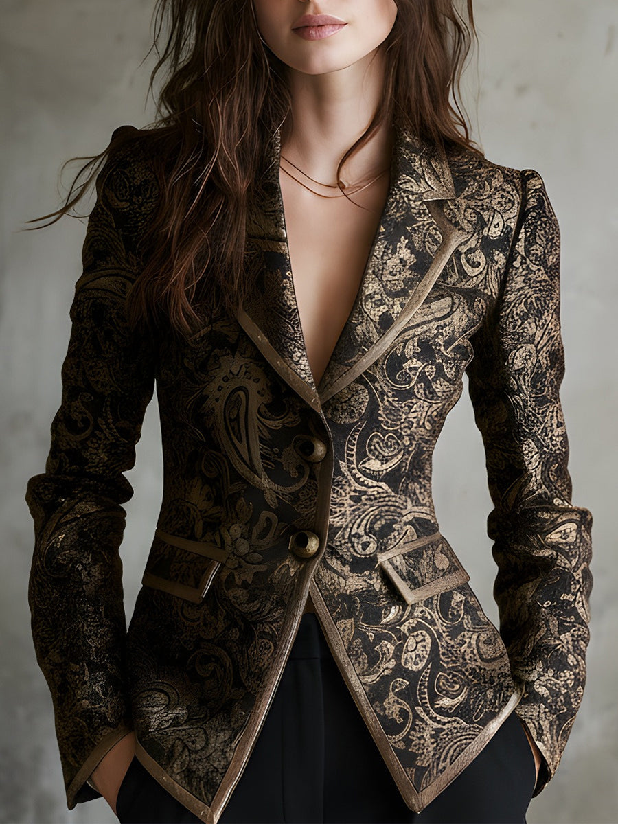 Blazer nero in jacquard paisley – vista frontale