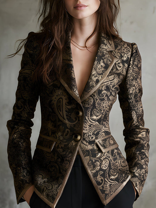 Blazer nero in jacquard paisley – vista frontale