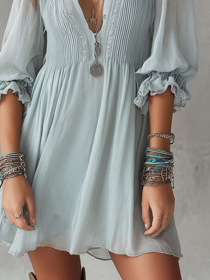 Vestito mini retrò azzurro in chiffon – dettaglio del tessuto