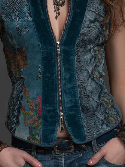 Top gilet in velluto blu petrolio – dettaglio 6