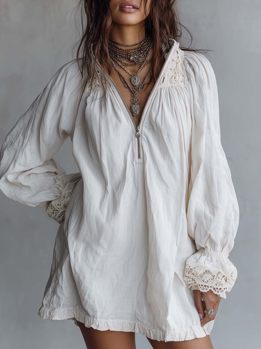 Vestito mini bianco vintage con pizzo – vista frontale