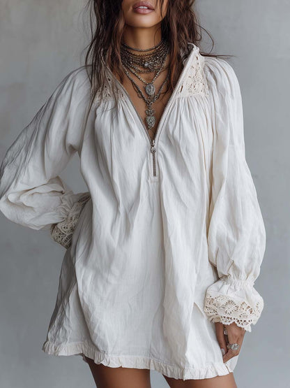 Vestito mini bianco vintage con pizzo – vista frontale