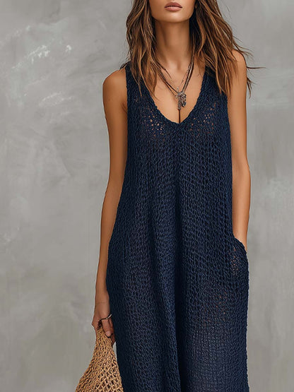 Tuta boho in maglia blu navy – dettaglio