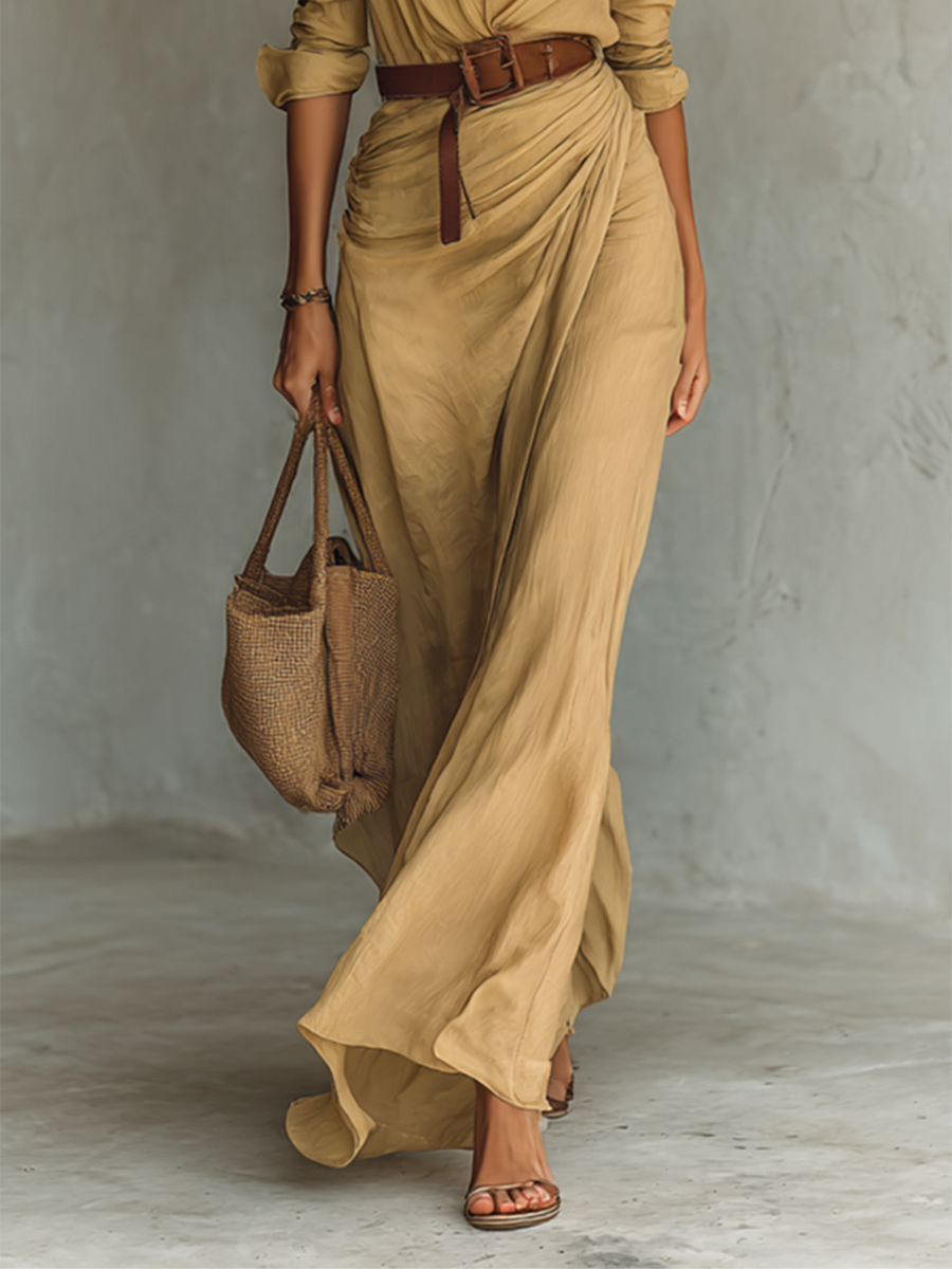 Vestito lungo beige sabbia – look completo