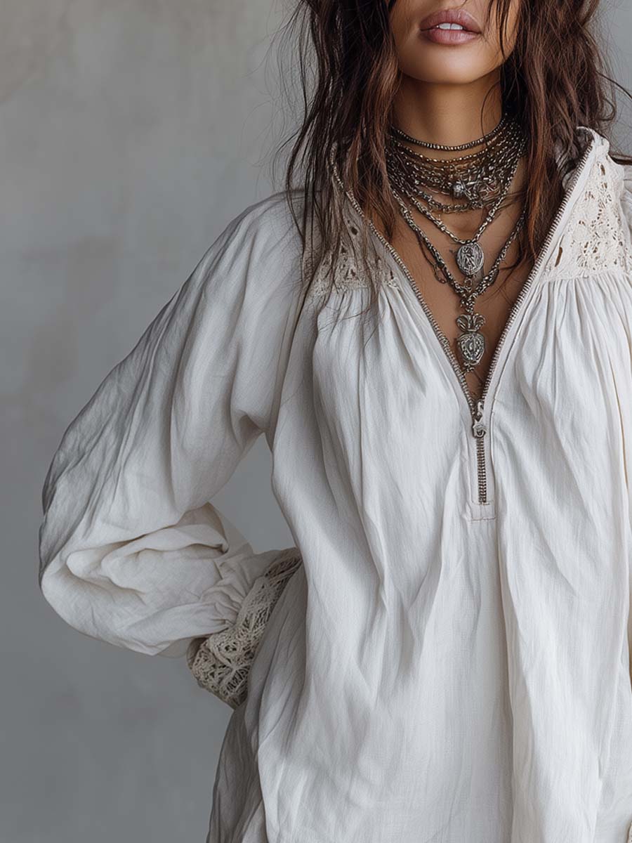 Vestito mini bianco vintage con pizzo – dettaglio 4