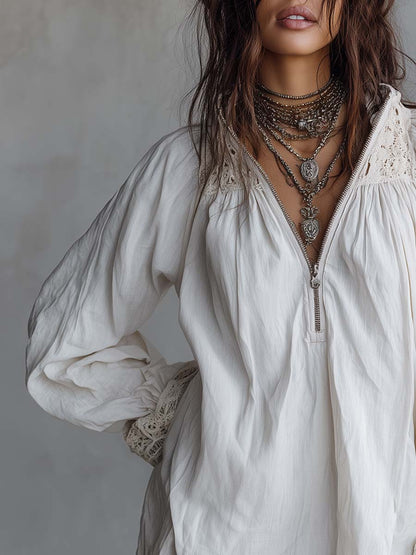 Vestito mini bianco vintage con pizzo – dettaglio 4