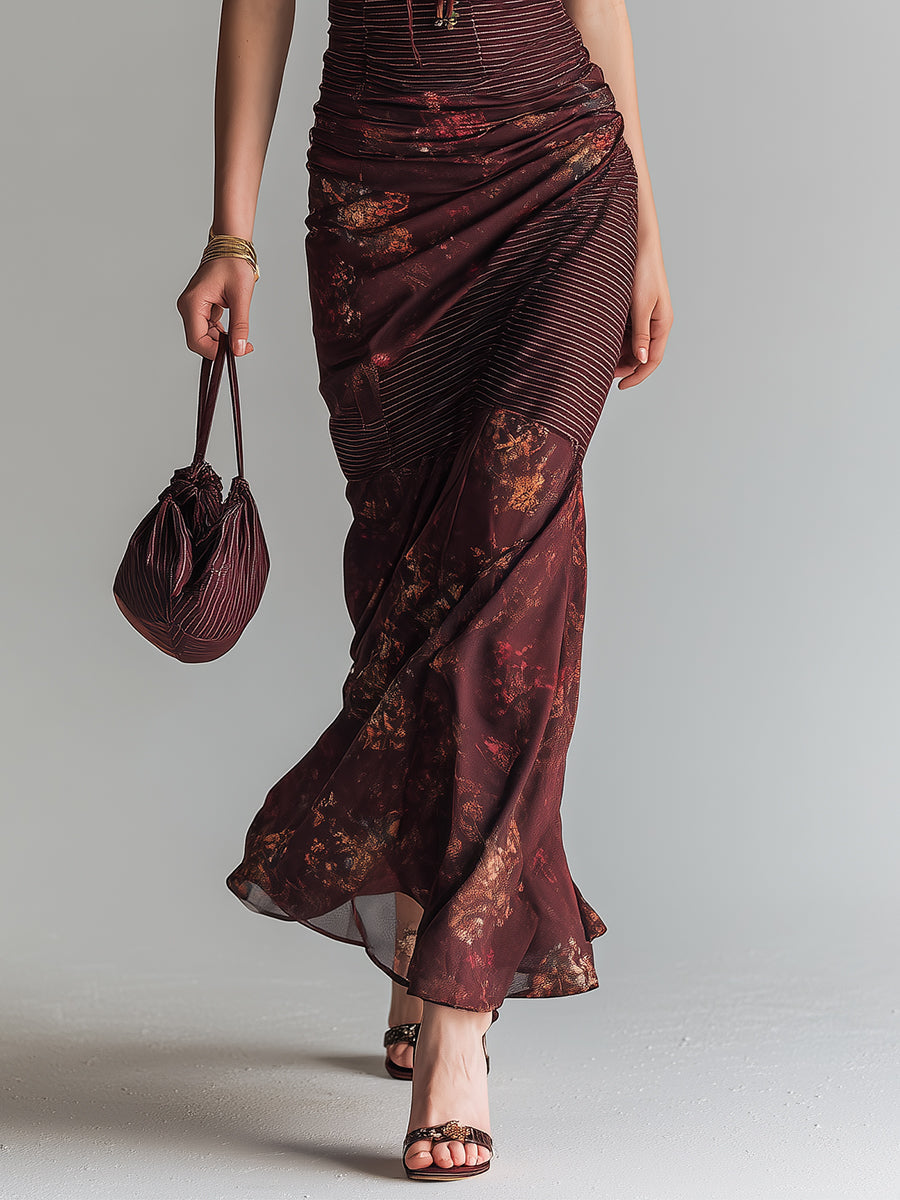Vestito lungo bordeaux righe e fiori – vista posteriore
