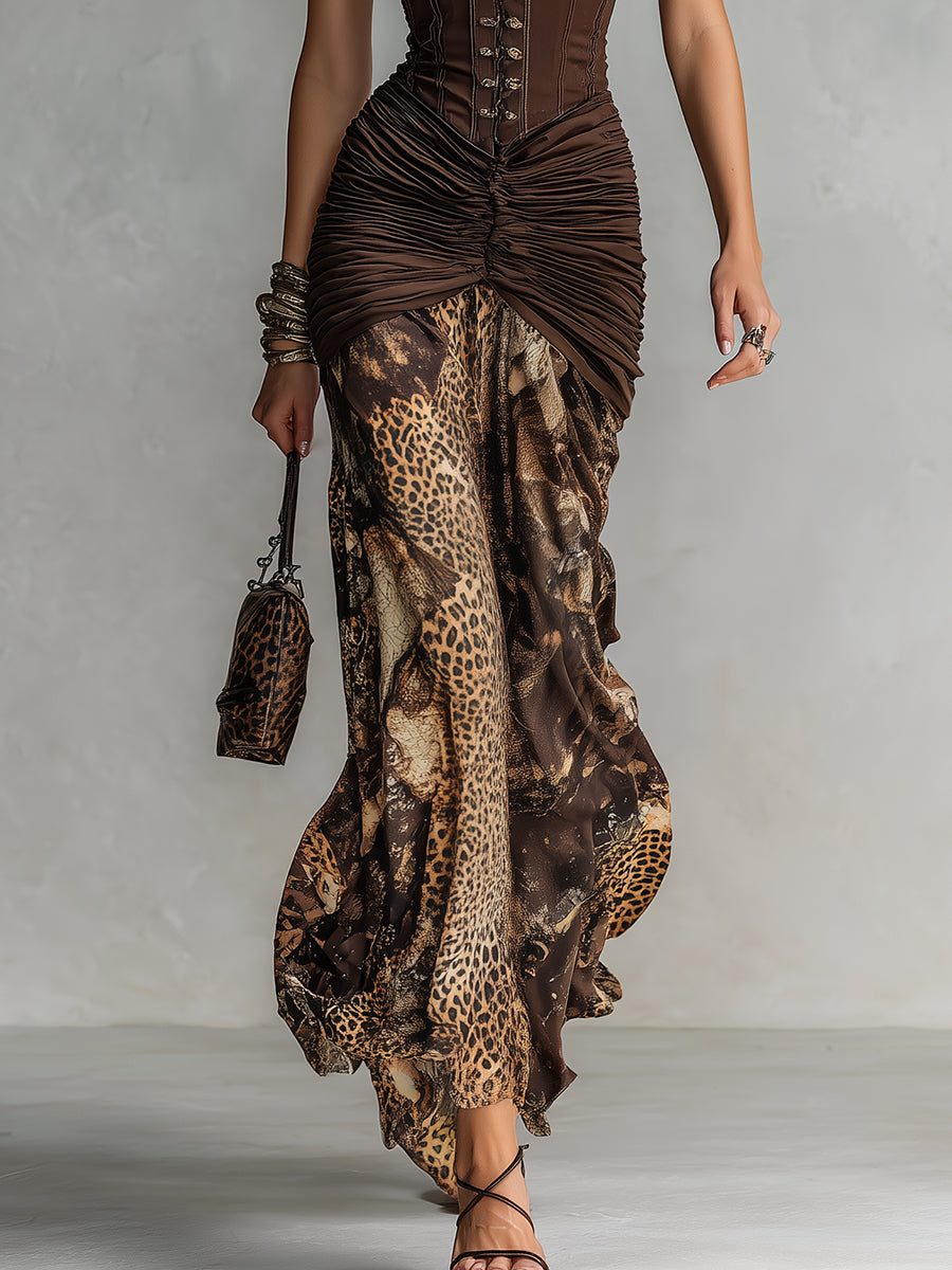 Vestito lungo leopardato cioccolato – vista d'insieme