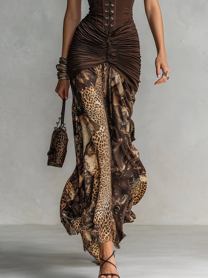 Vestito lungo leopardato cioccolato – vista d'insieme