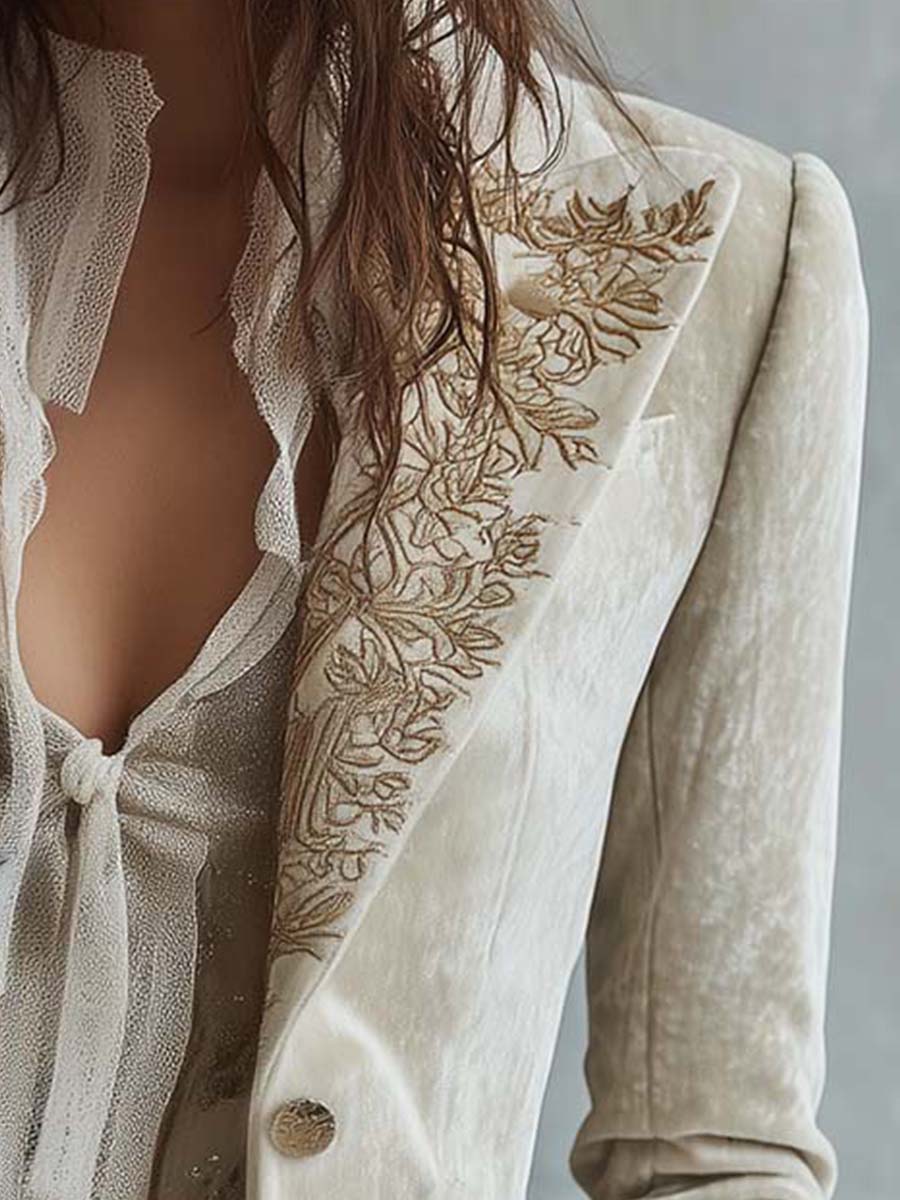 Blazer in velluto avorio ricamato – vista posteriore
