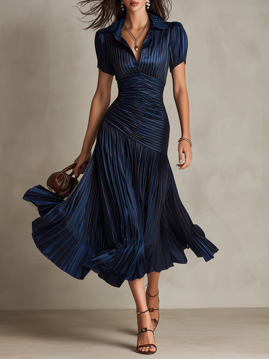 Vestito midi a righe in raso – vista frontale