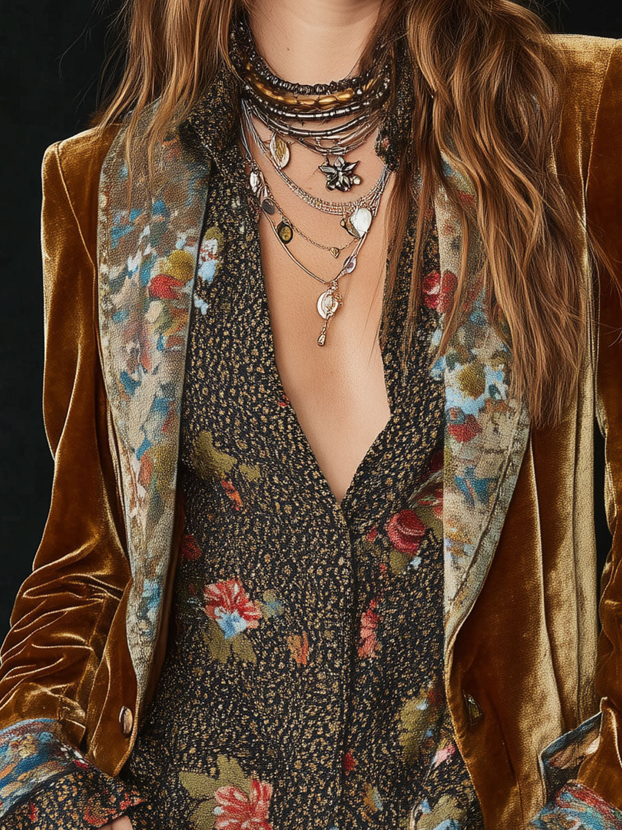 Blazer in velluto marrone floreale – vista laterale