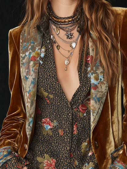 Blazer in velluto marrone floreale – vista laterale