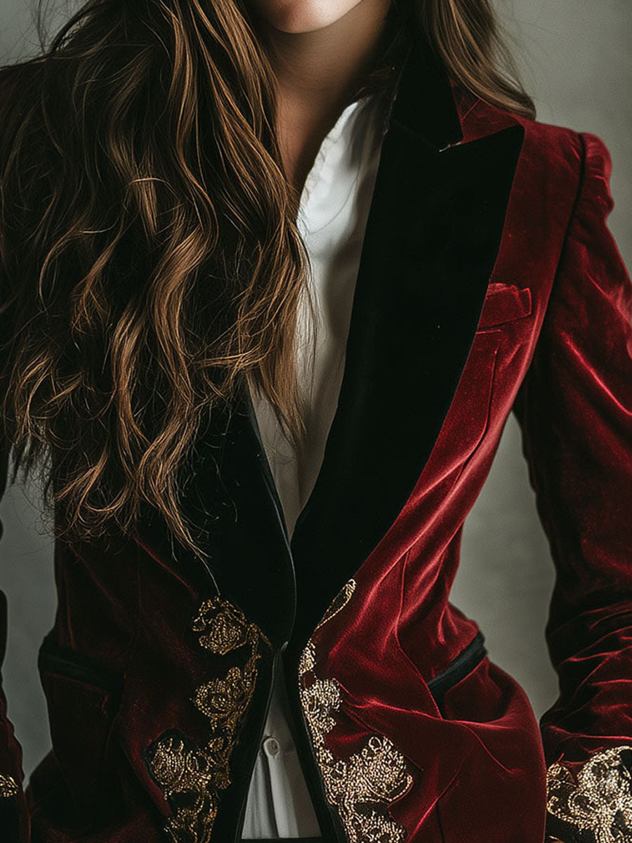 Blazer in velluto bordeaux ricamato – vista posteriore