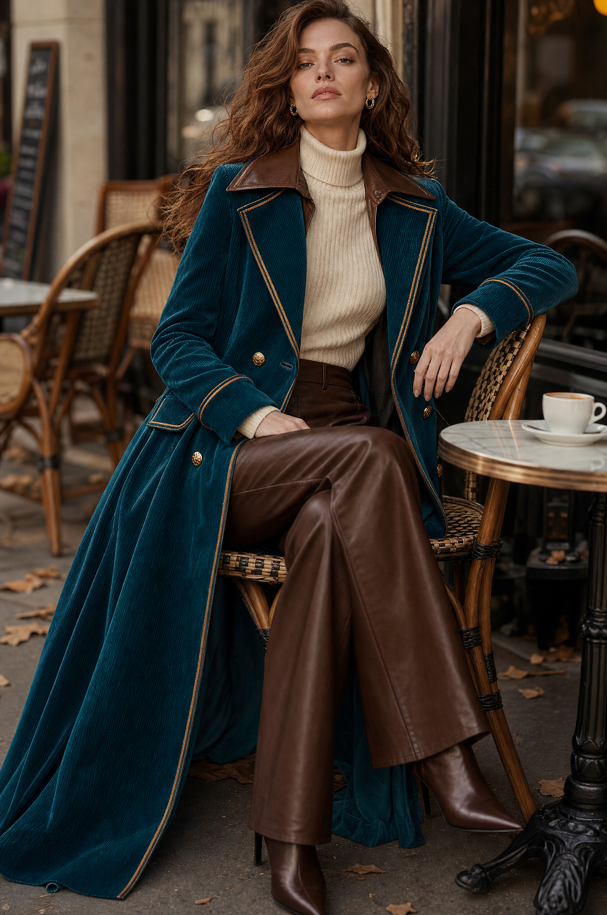 Cappotto color block verde petrolio – look completo