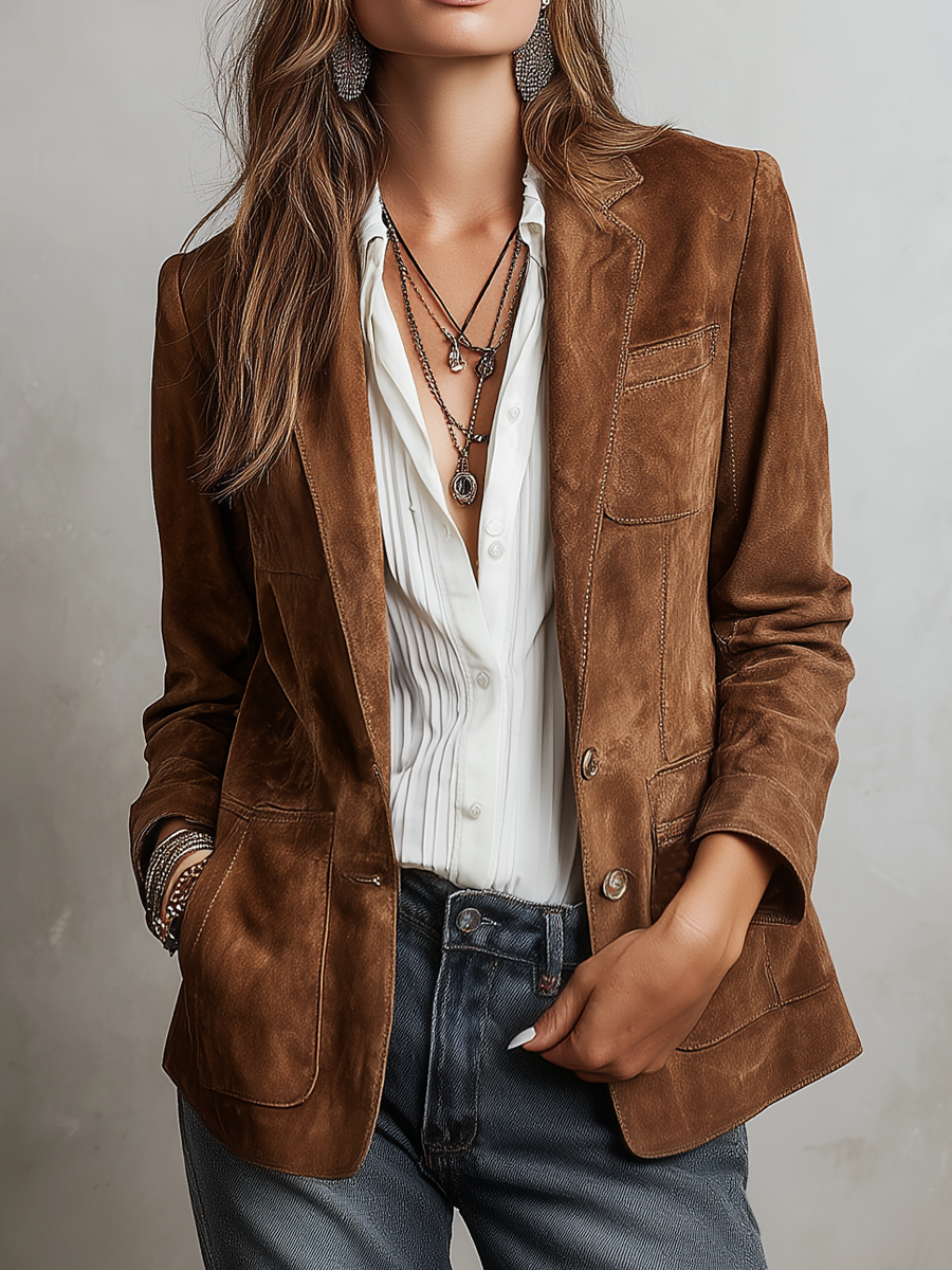 Giacca in camoscio marrone – vista frontale